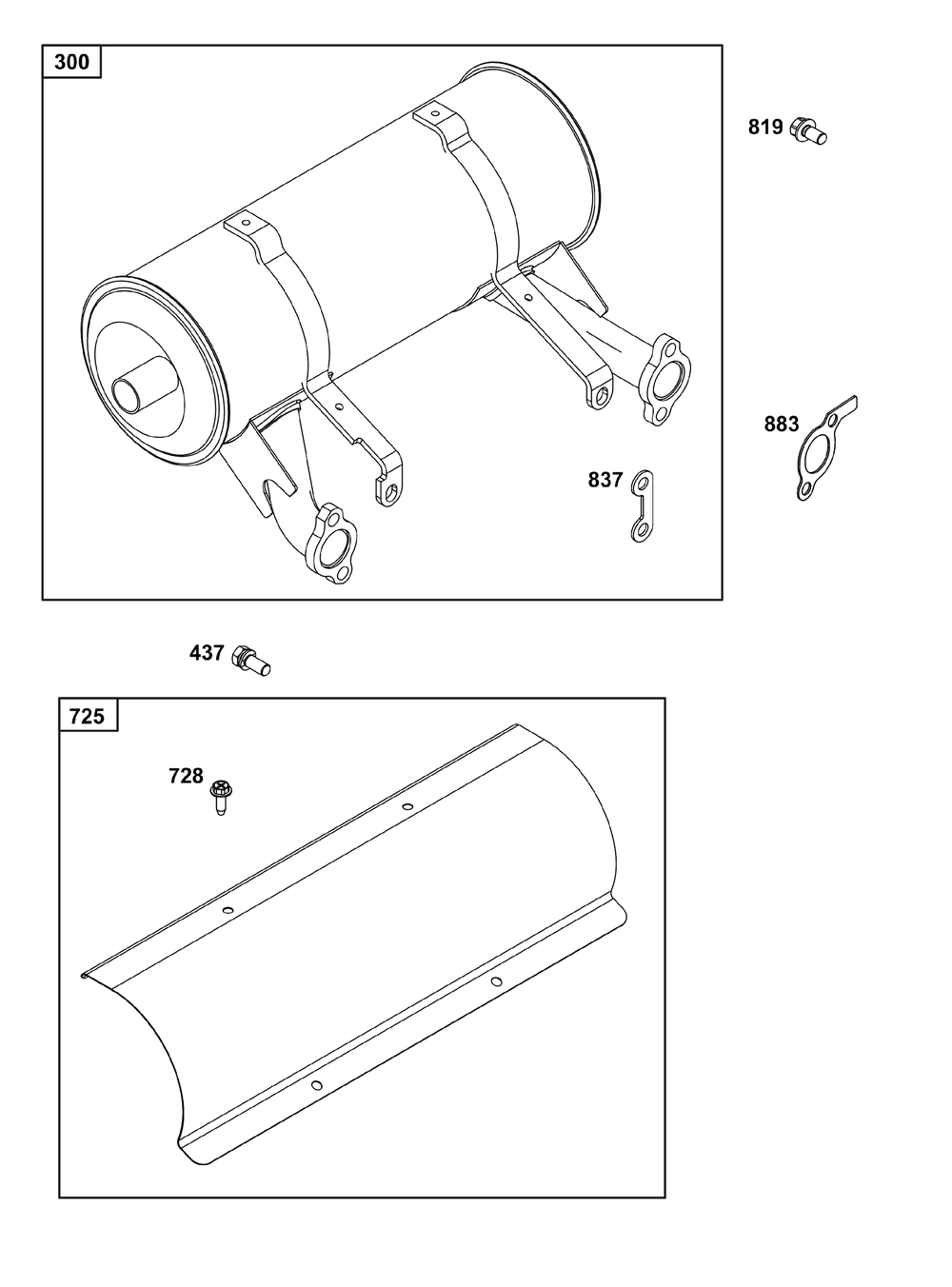 Exhaust Group Diagram and Parts List for 386447-0460-G1 200000 - 399999 Briggs and Stratton Engine